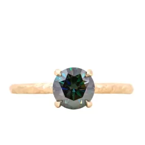 0.93ct Teal and Purple Moissanite Evergreen Carved Solitaire in 14k Yellow Gold