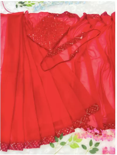 1 Minute Saree Red Chiffon Ready to Wear Sari