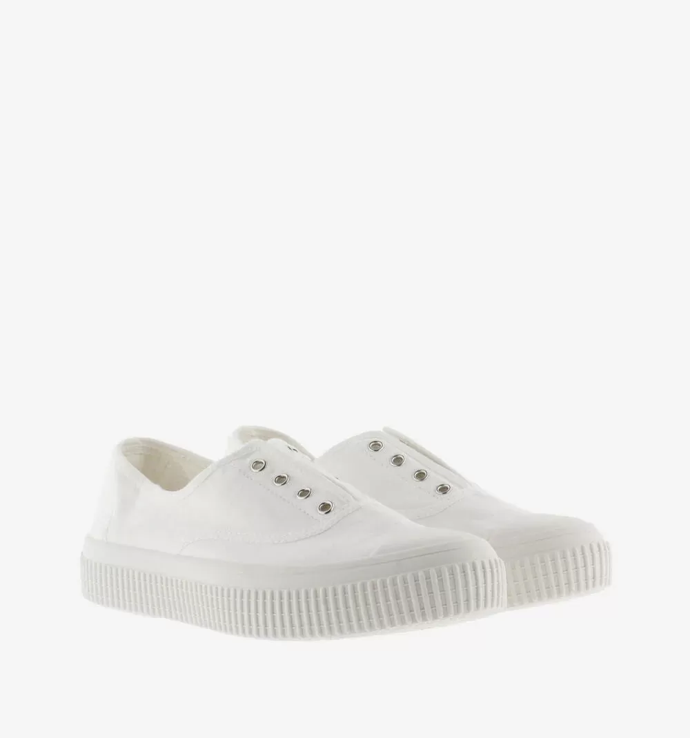 (1076100) Women's canvas trainers with elastic - White