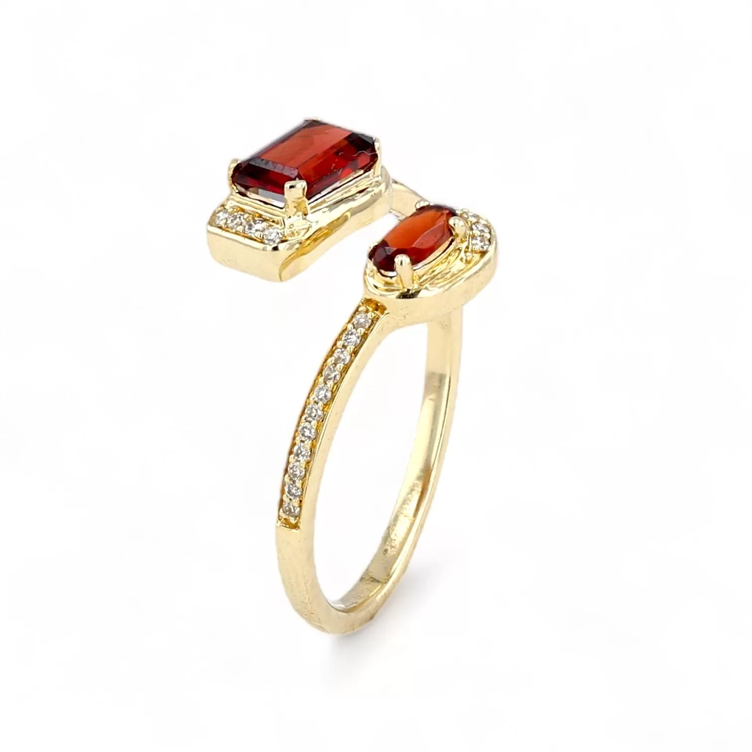 10K yellow gold garnet round diamonds bypass ring-24562