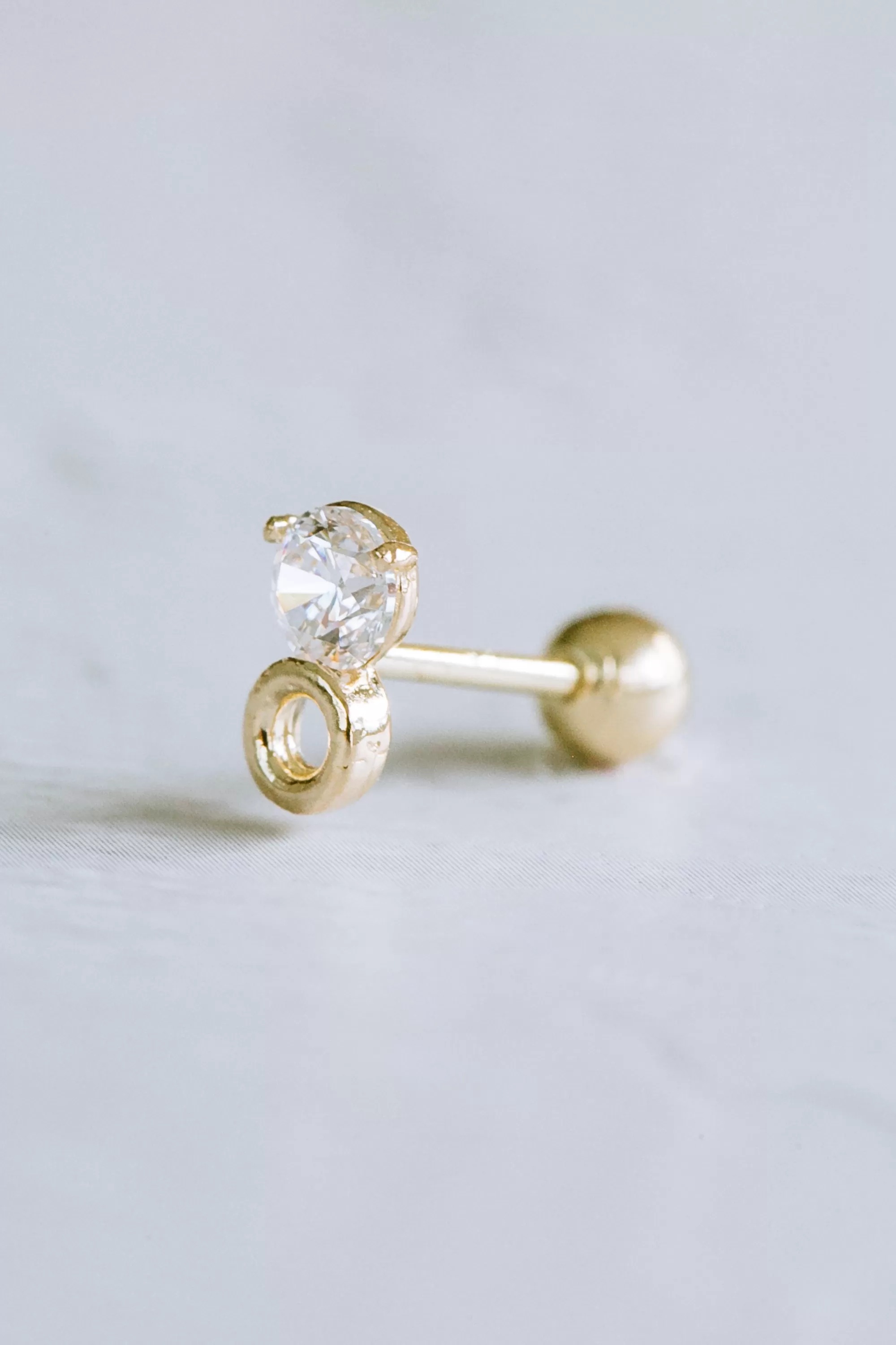 14K GOLD JEWELRY MINIMALIST DELICATE CZ OPEN ROUND BARBELL EAR STUD EARRING PIERCING