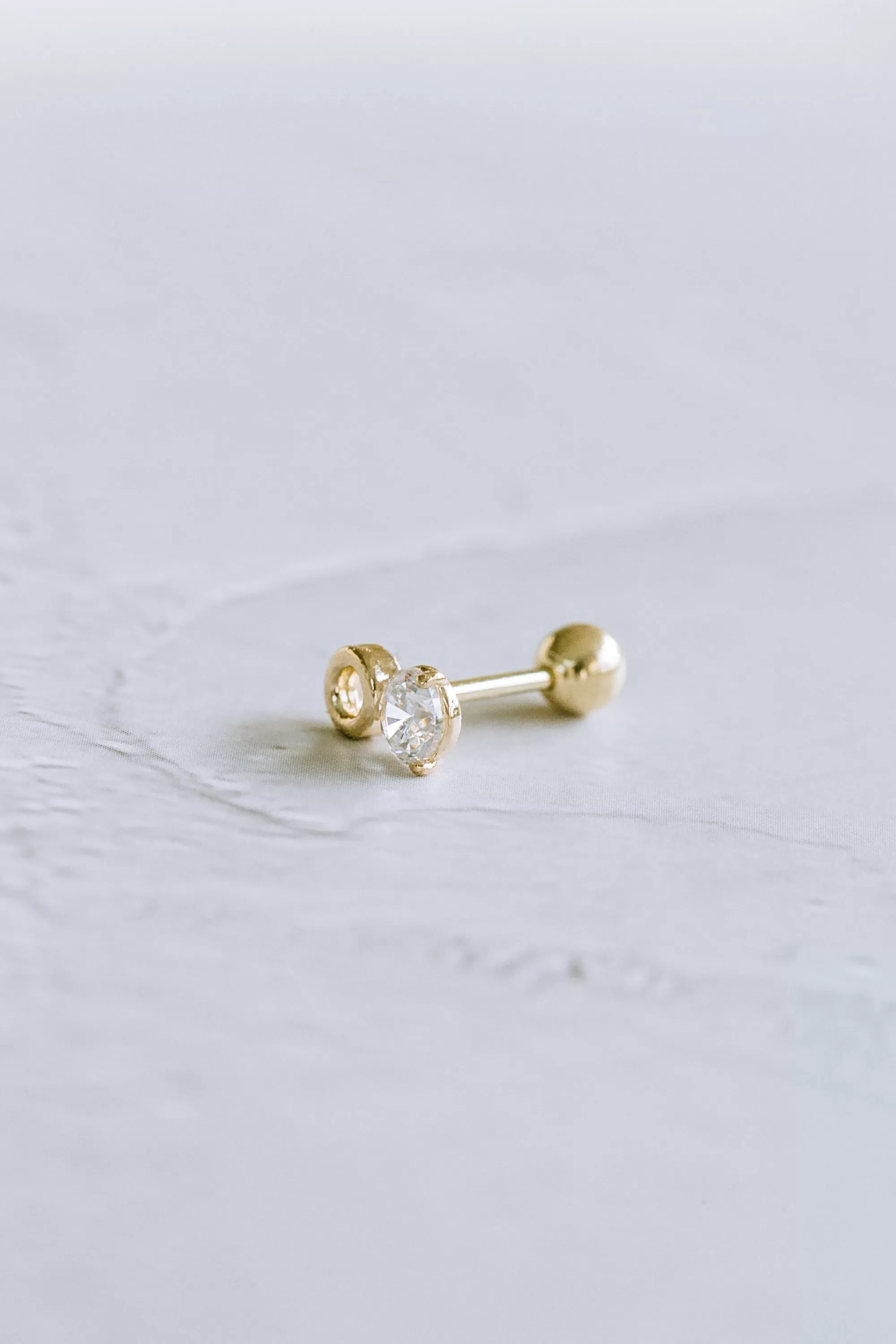 14K GOLD JEWELRY MINIMALIST DELICATE CZ OPEN ROUND BARBELL EAR STUD EARRING PIERCING