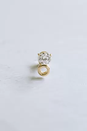 14K GOLD JEWELRY MINIMALIST DELICATE CZ OPEN ROUND BARBELL EAR STUD EARRING PIERCING