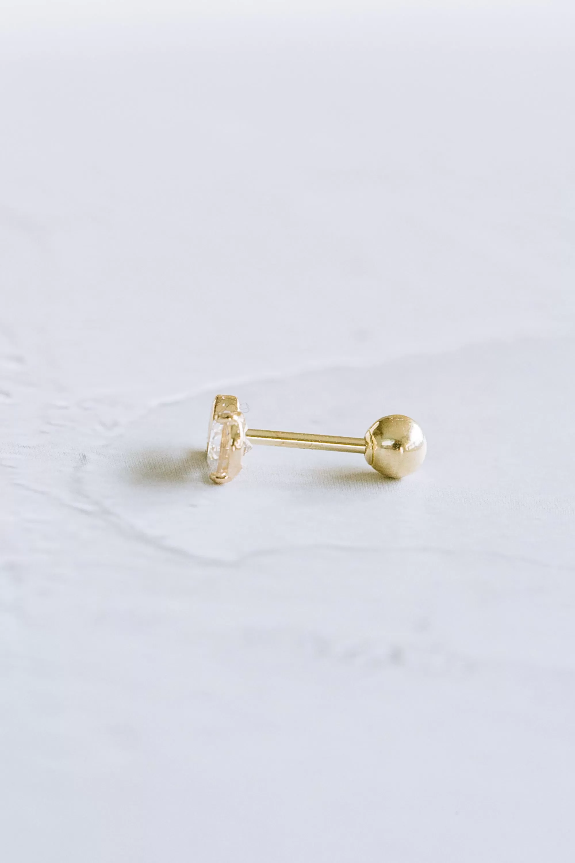 14K GOLD JEWELRY MINIMALIST DELICATE CZ OPEN ROUND BARBELL EAR STUD EARRING PIERCING