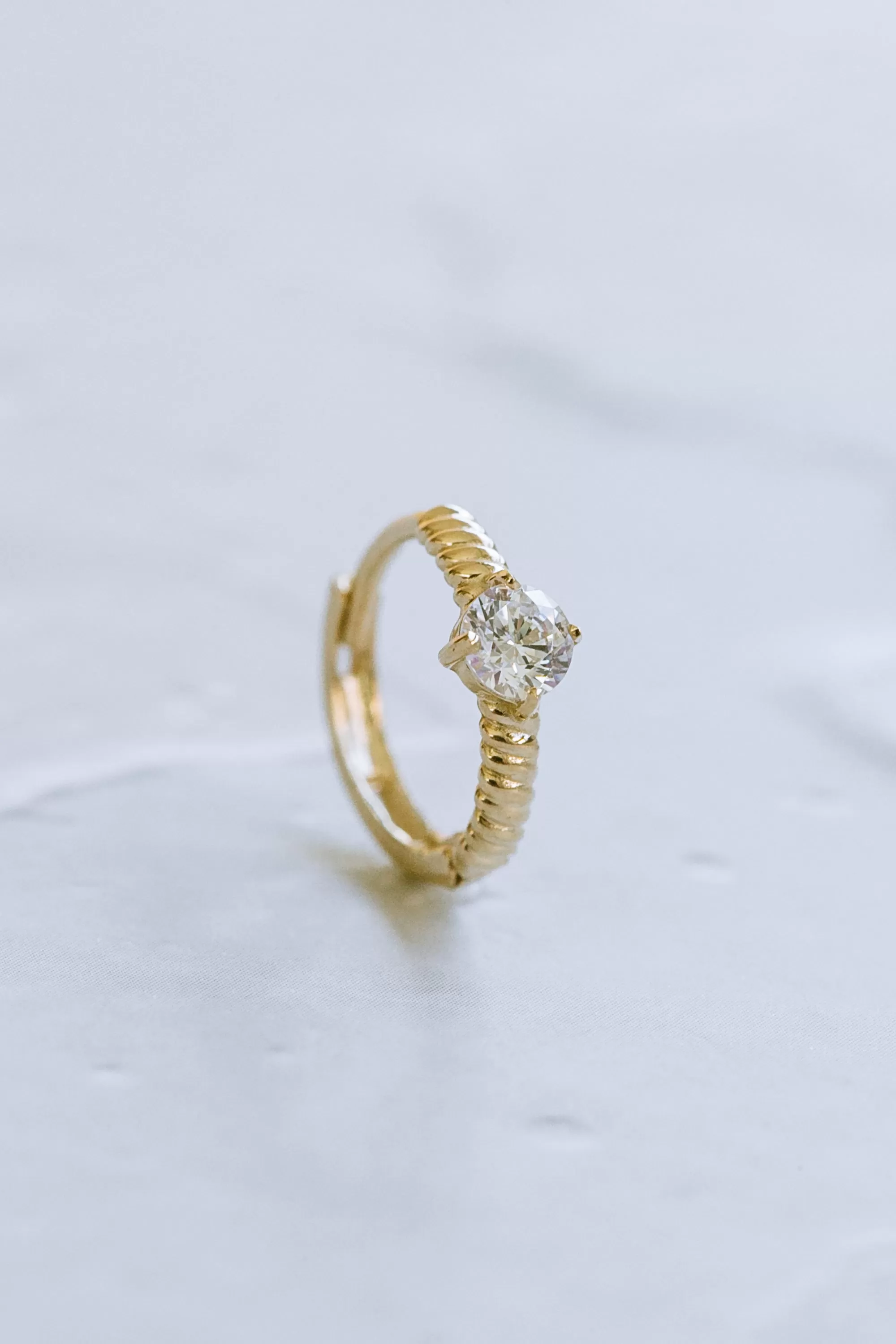 14K Solid Gold Solitaire Cz Tragus Cartilage Helix Piercing Earring Huggie Tiwsted Hoop Ring