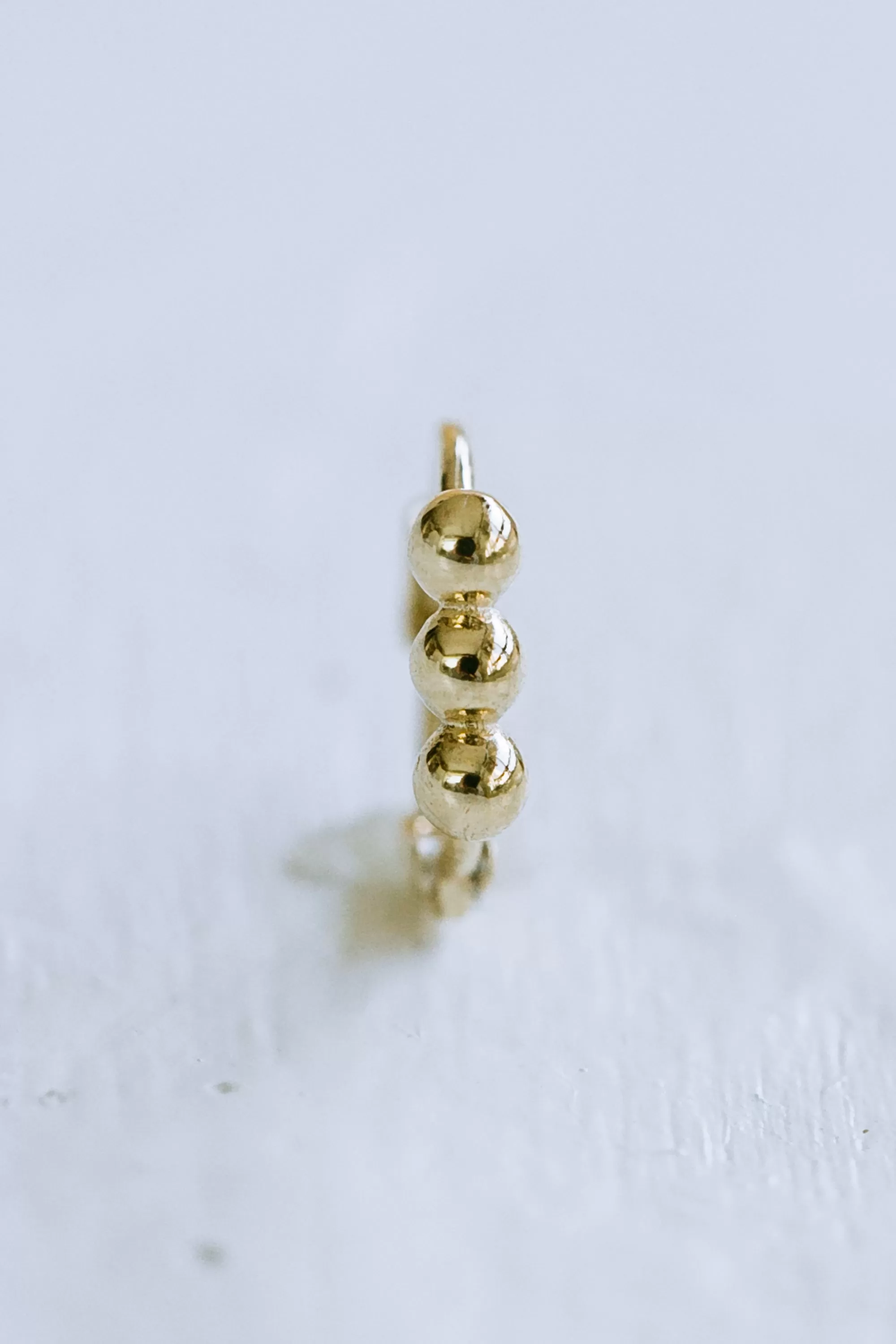 14K Solid Gold Three Balls Tragus Cartilage Helix Ear  Piercing Earring Huggie Hoop Ring