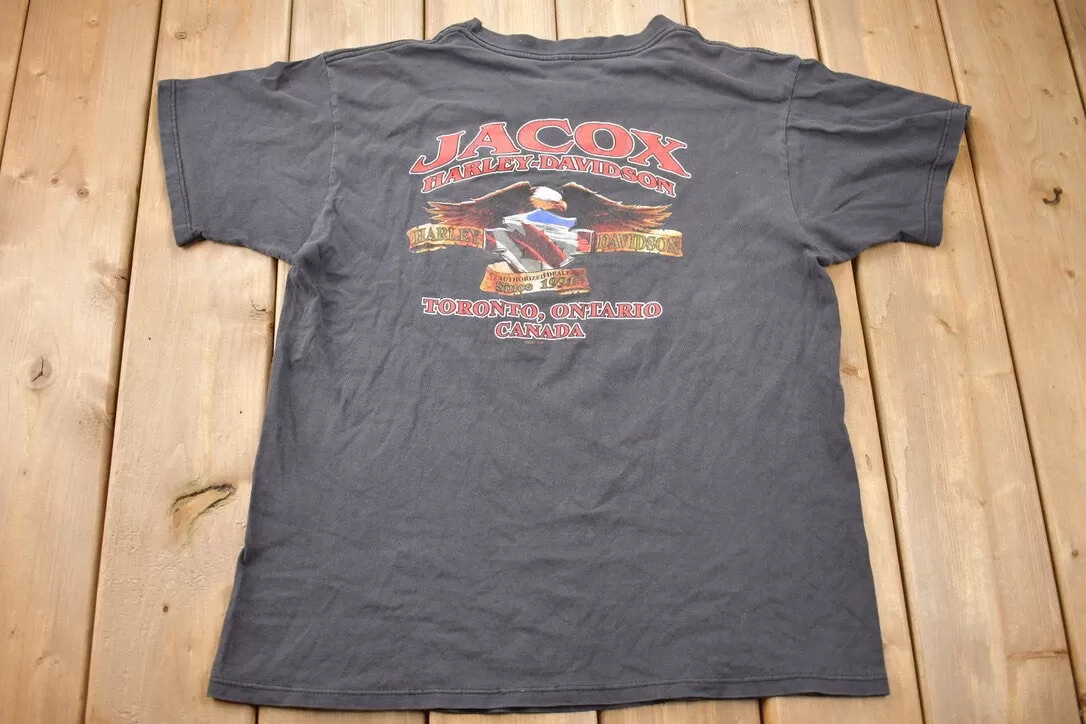 2001 Jacox Harley Davidson Toronto Canada Graphic T Shirt / Y2K Harley Davidson / Faded Vintage T Shirt / Vintage Distressing