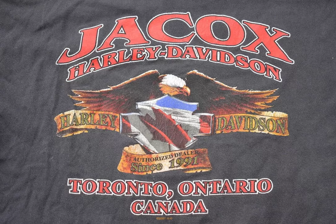 2001 Jacox Harley Davidson Toronto Canada Graphic T Shirt / Y2K Harley Davidson / Faded Vintage T Shirt / Vintage Distressing