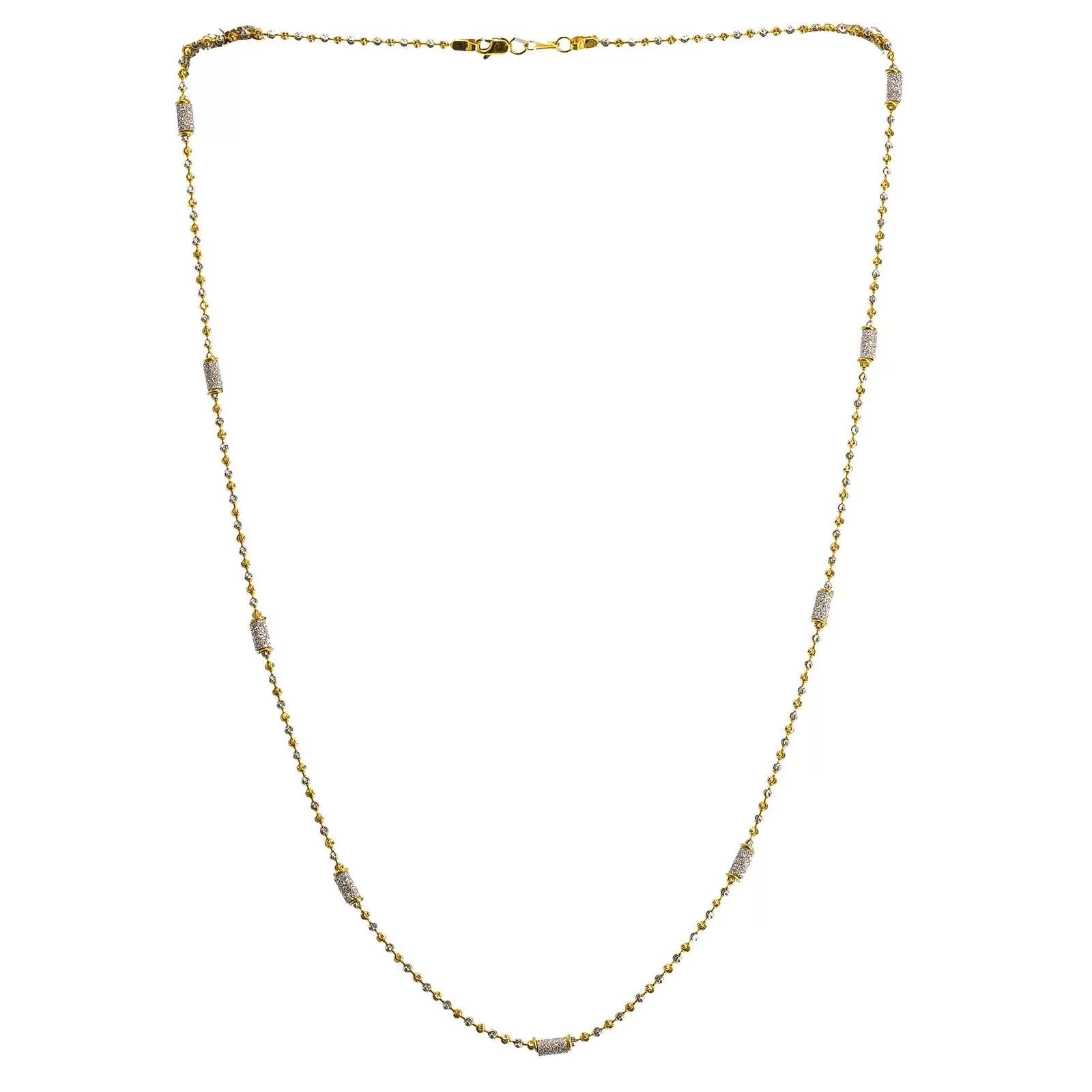 22K Multi Tone Gold Ball Chain W/ White Gold Pipe Beads