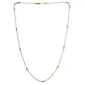 22K Multi Tone Gold Ball Chain W/ White Gold Pipe Beads