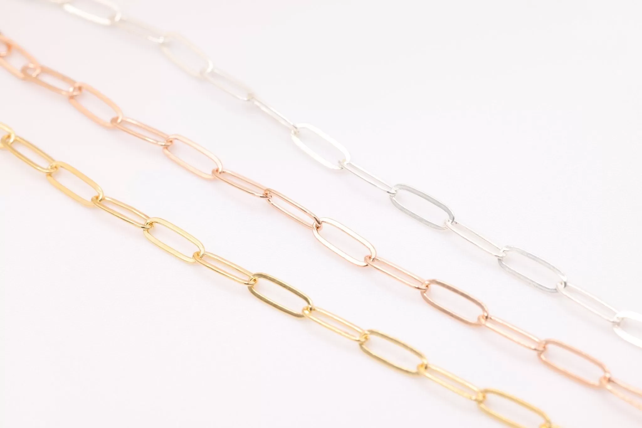 2mm Drawn Flat Cable Chain, Gold-Filled or Sterling Silver, Footage Rectangle Chain Link Paperclip Chain Wholesale