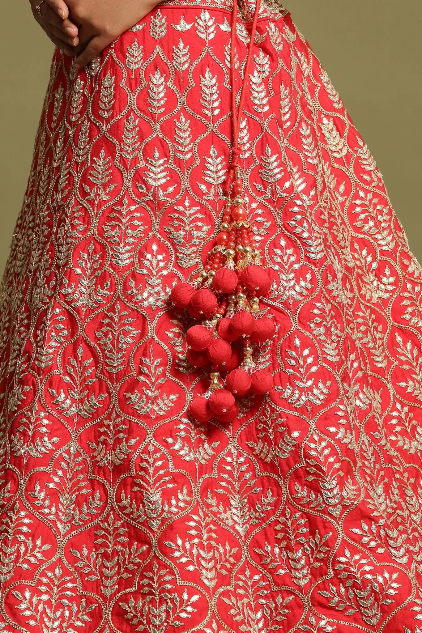 30Z216-RO Red Embroidered Lehenga with Net Dupatta