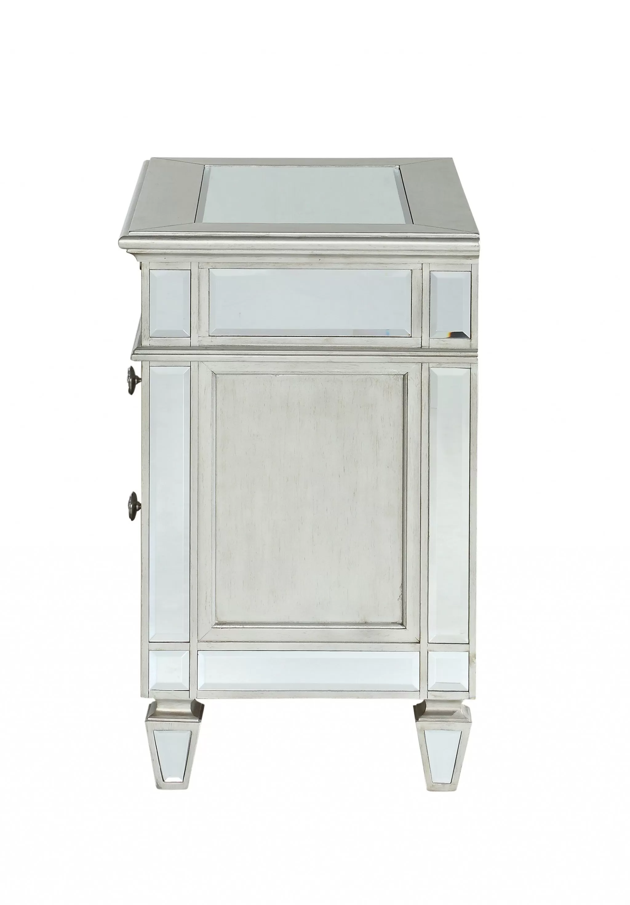 31 Silver Two Drawers Solid Wood Mirrored Nightstand