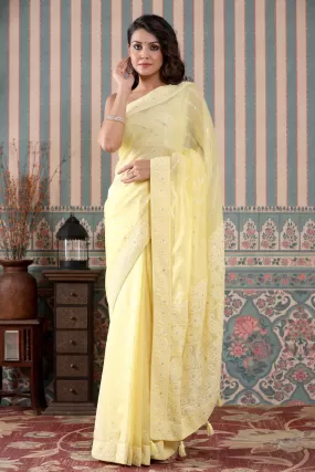 90Z471-NRO Lemon Yellow Embroidered Georgette Saree