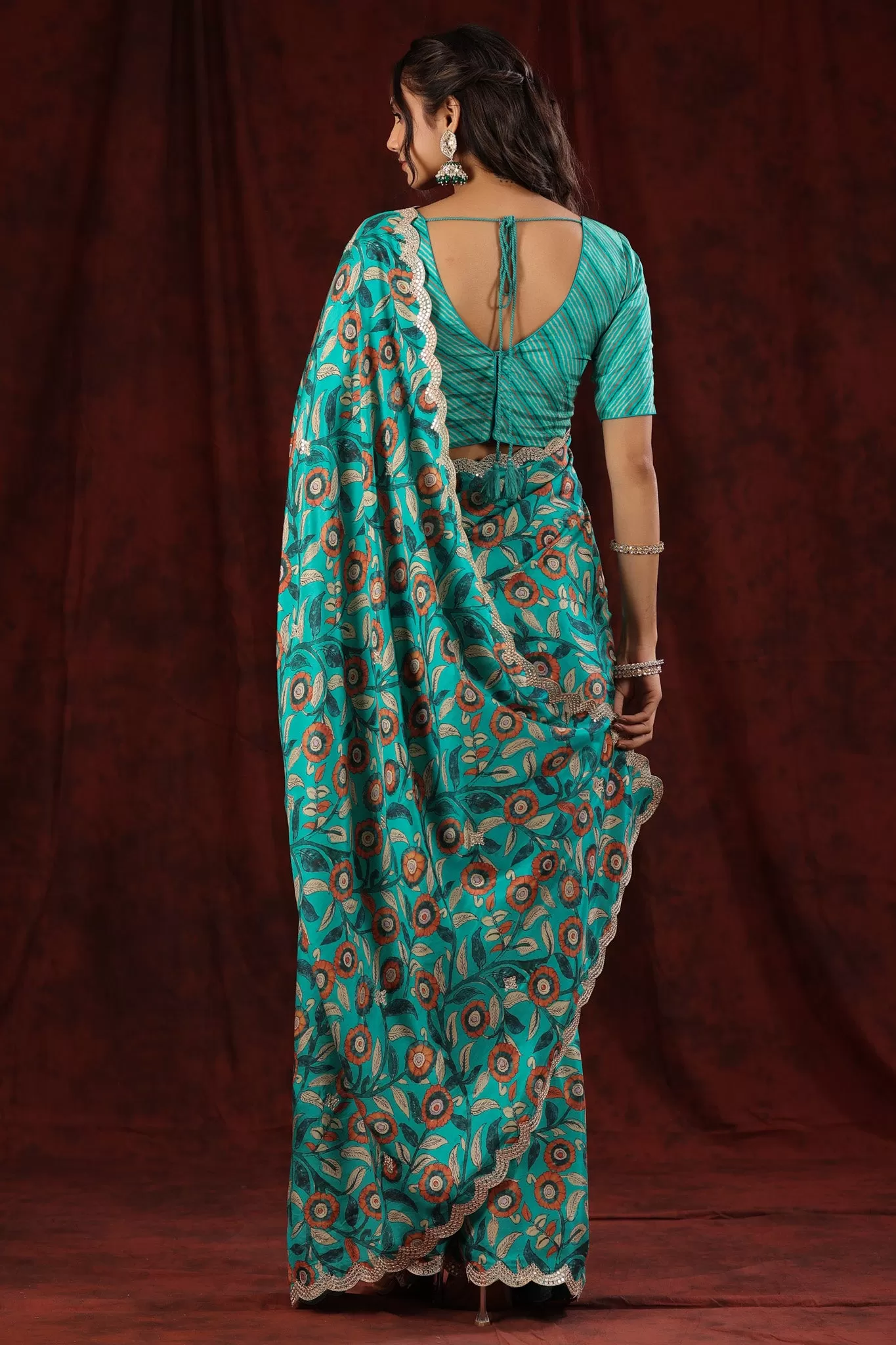 90Z700-NRO Sea Green Floral Crepe Georgette Saree