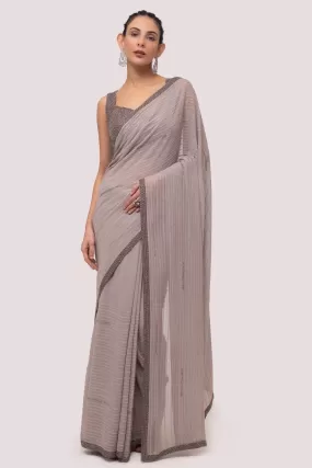 90Z847-RO Grey Sequined Chickan Saree with Blouse