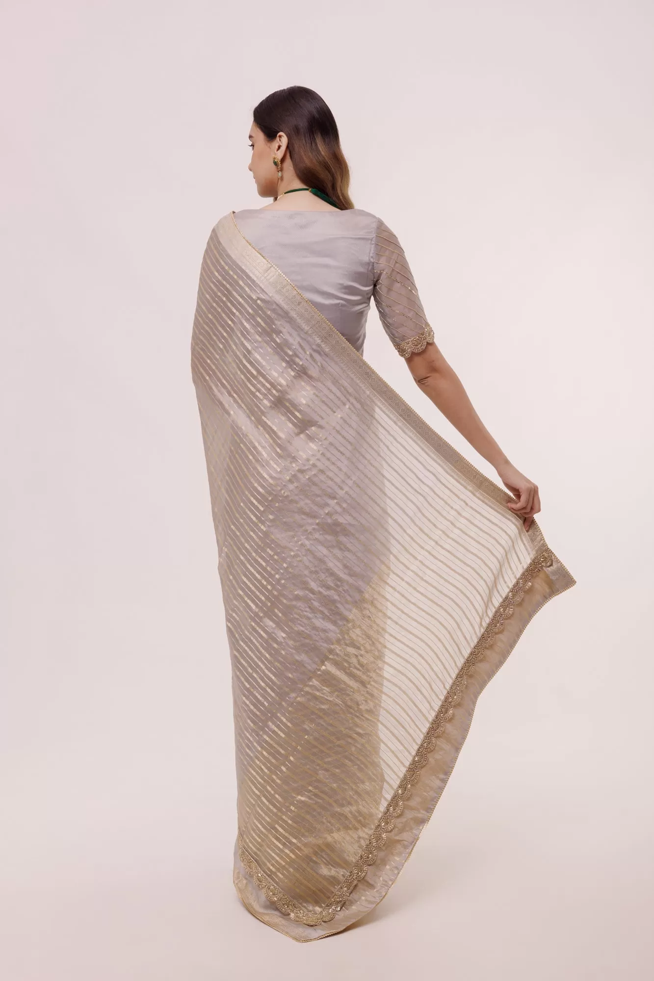 90Z862-RO Grey Organza Saree with Embroidery