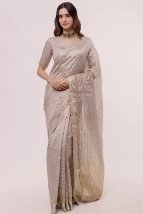 90Z862-RO Grey Organza Saree with Embroidery