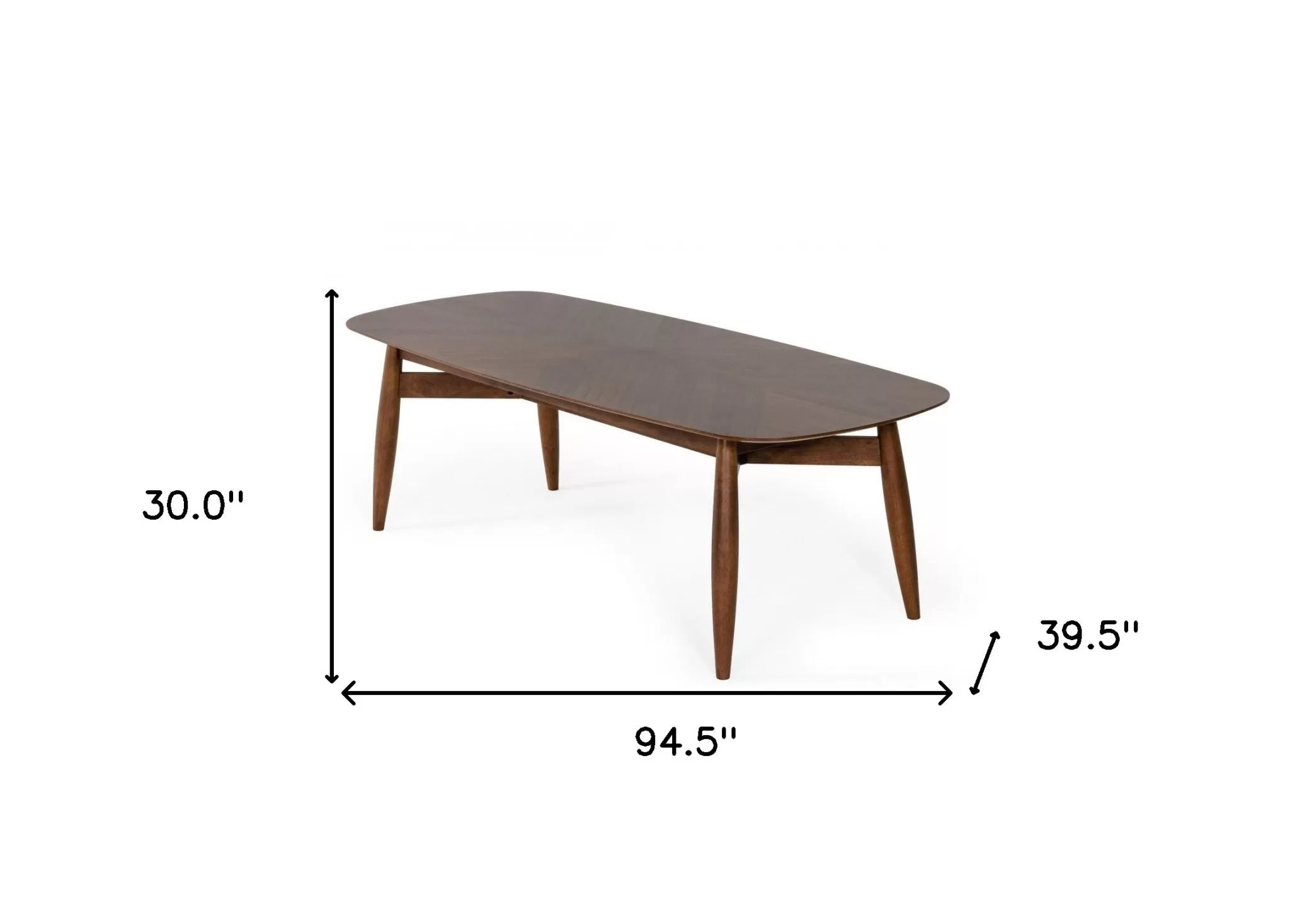 95 Walnut Rounded Rectangular Solid Wood Dining Table