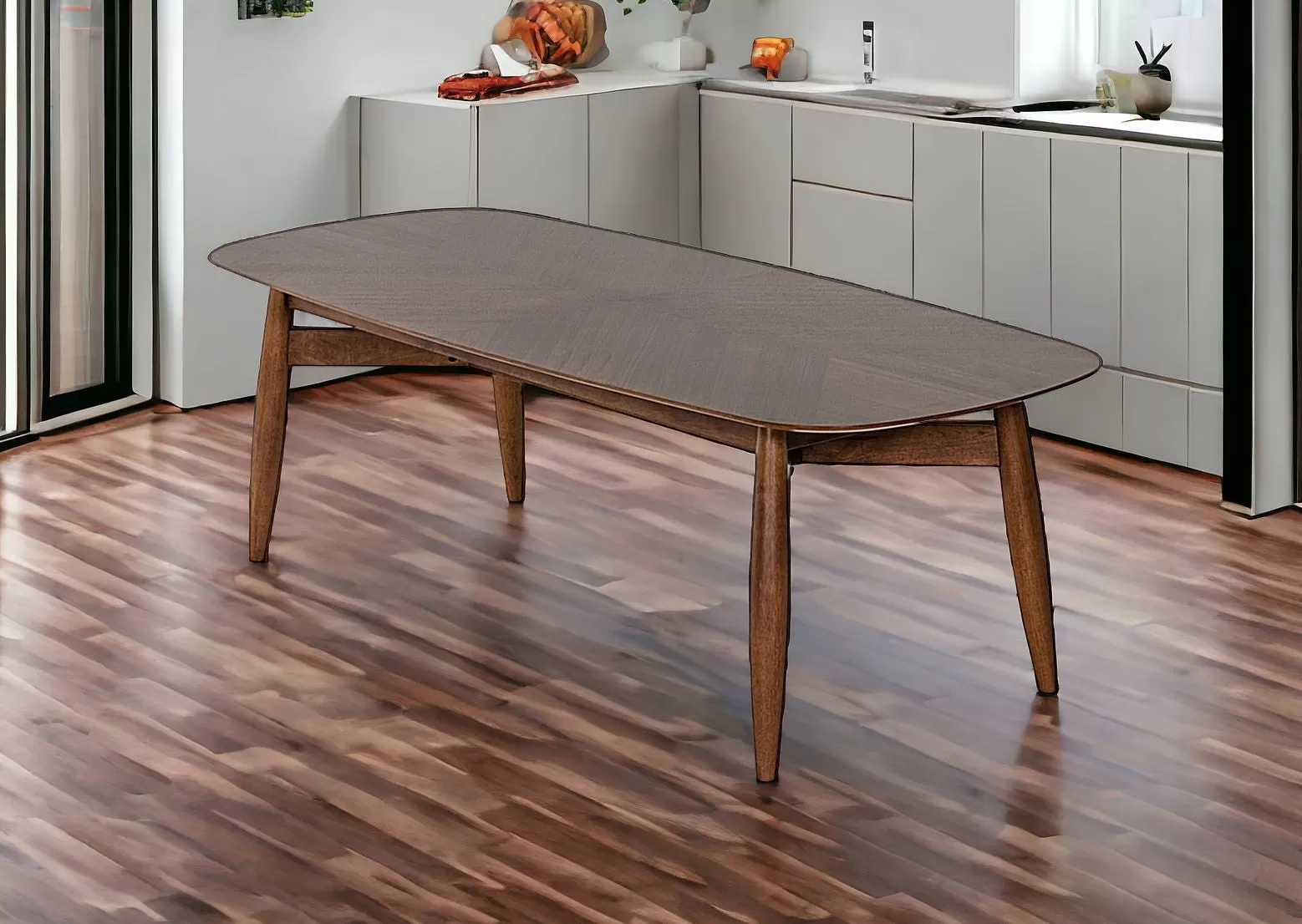 95 Walnut Rounded Rectangular Solid Wood Dining Table