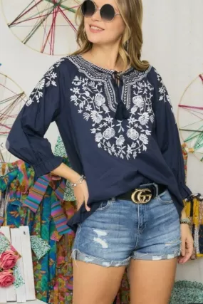 Adora Embroidered Peasant Top