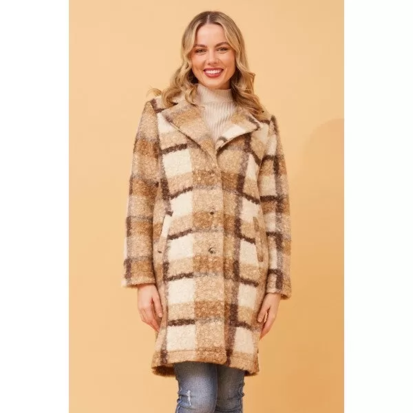 ALASKA CHECK TEDDY FUR COAT