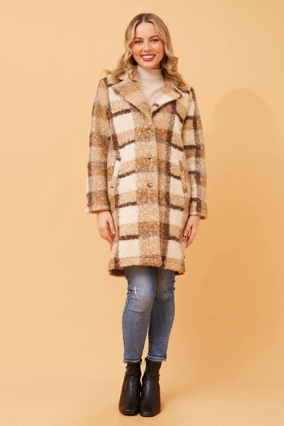 ALASKA CHECK TEDDY FUR COAT