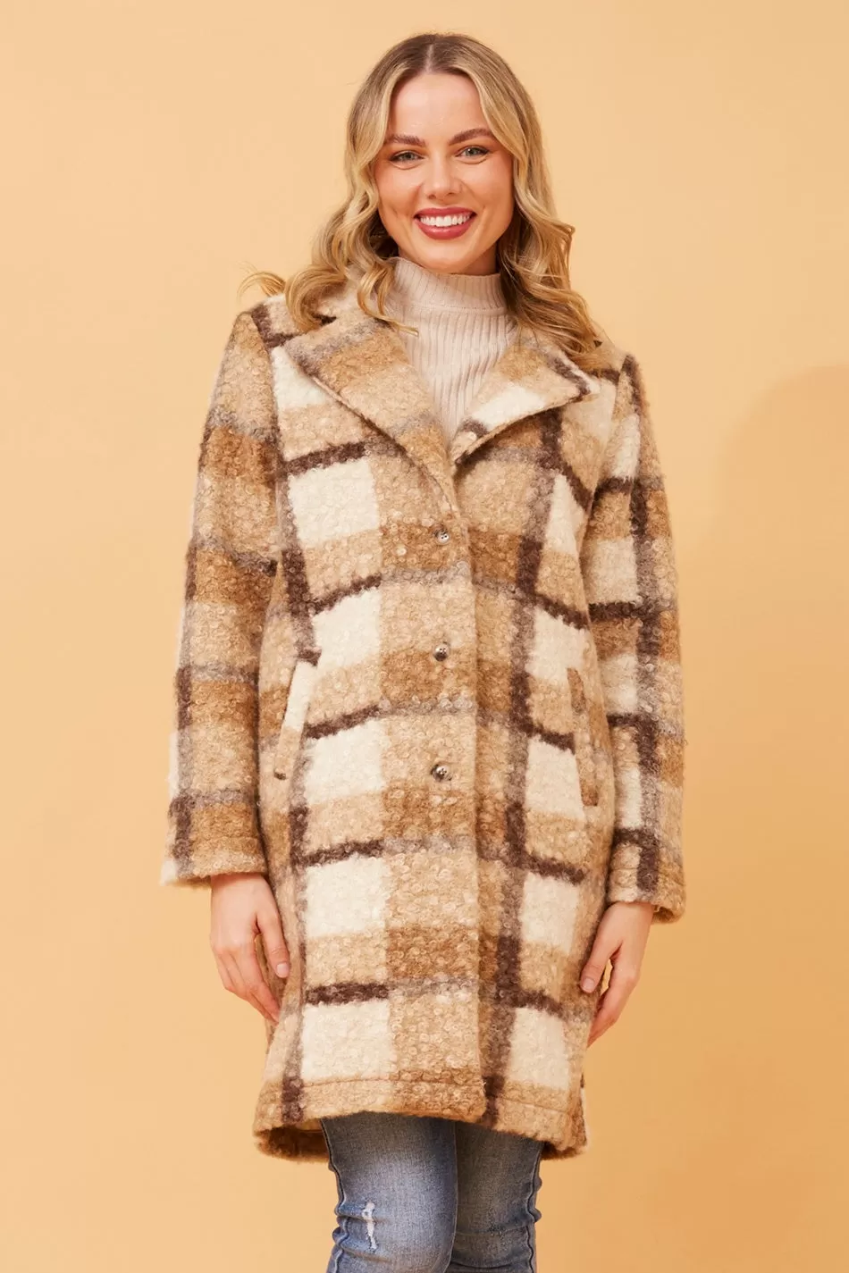 ALASKA CHECK TEDDY FUR COAT