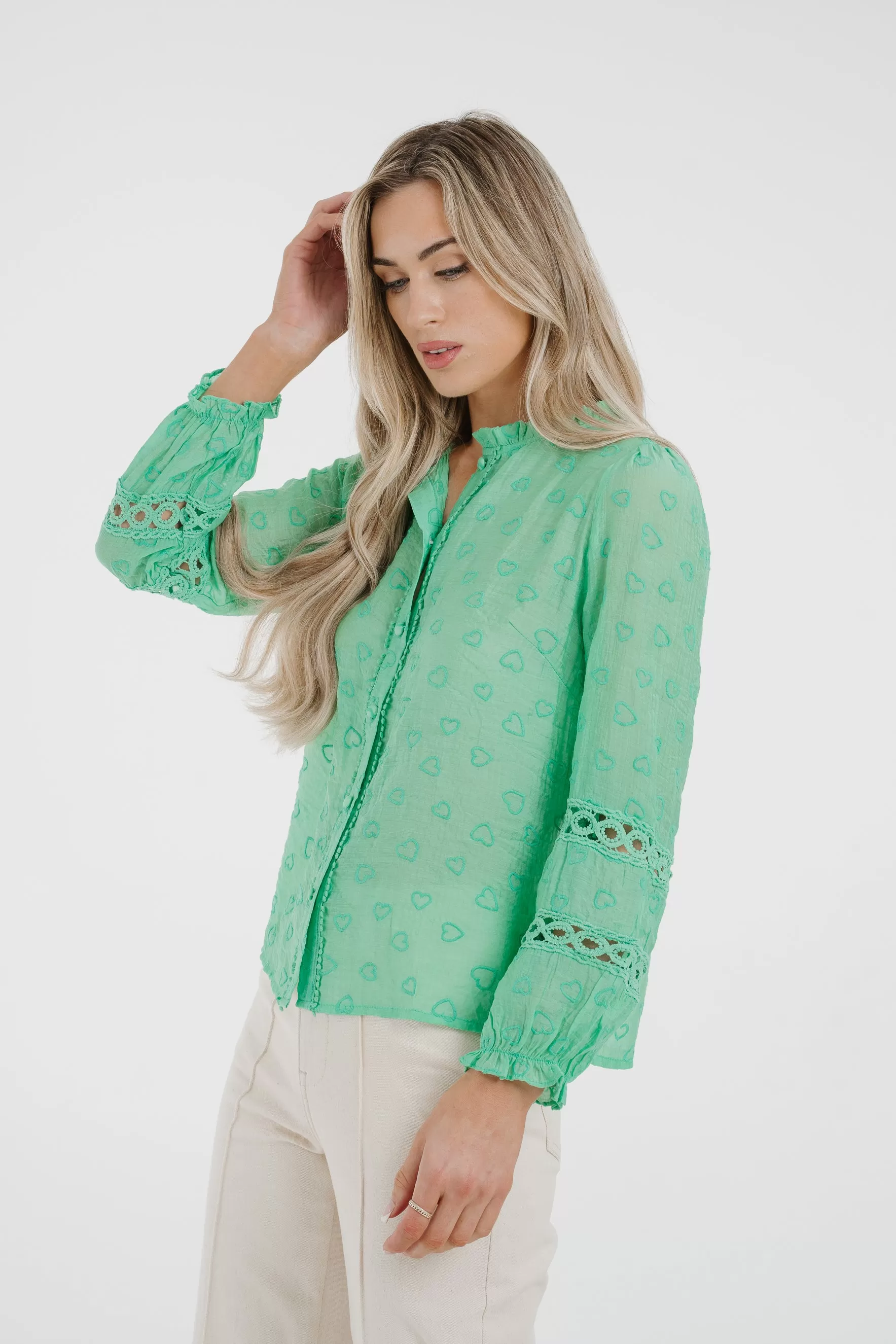 Ally Embroidered Detail Blouse In Green