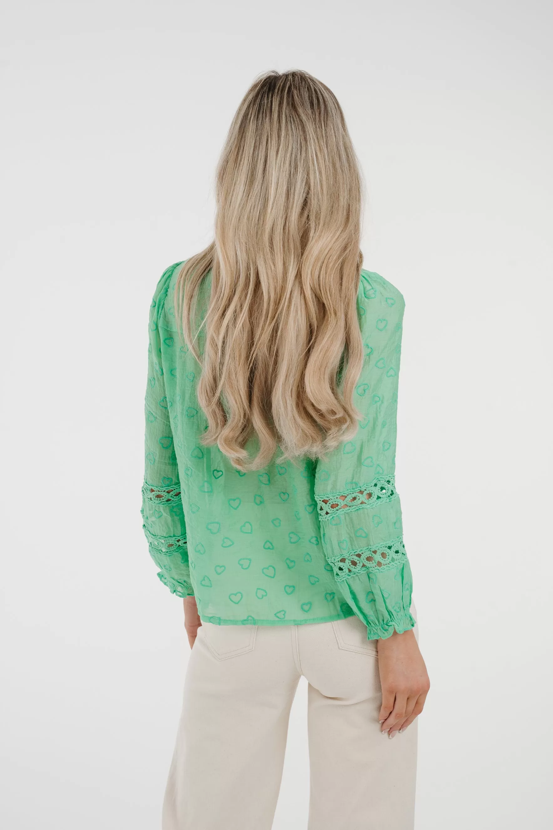 Ally Embroidered Detail Blouse In Green