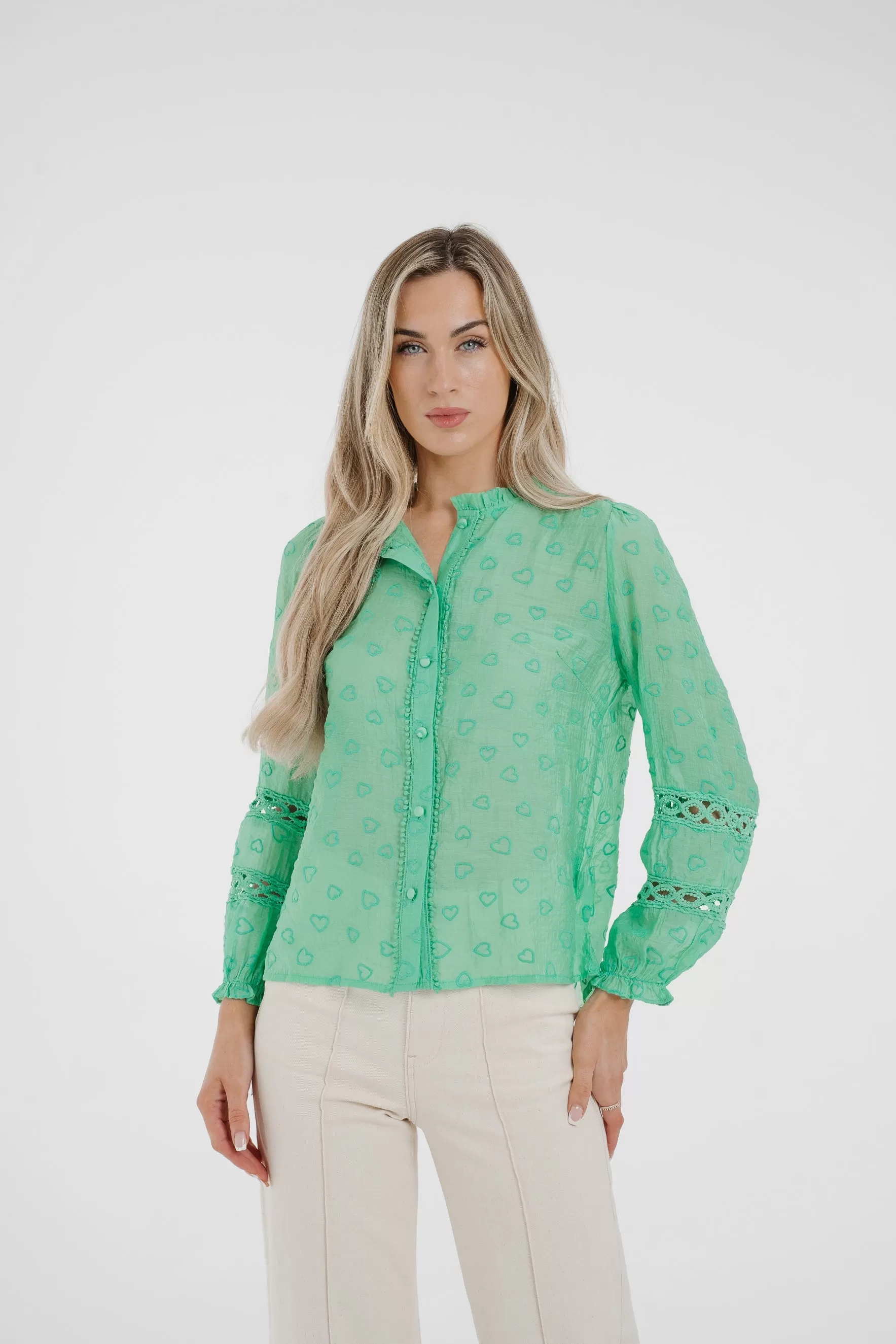 Ally Embroidered Detail Blouse In Green