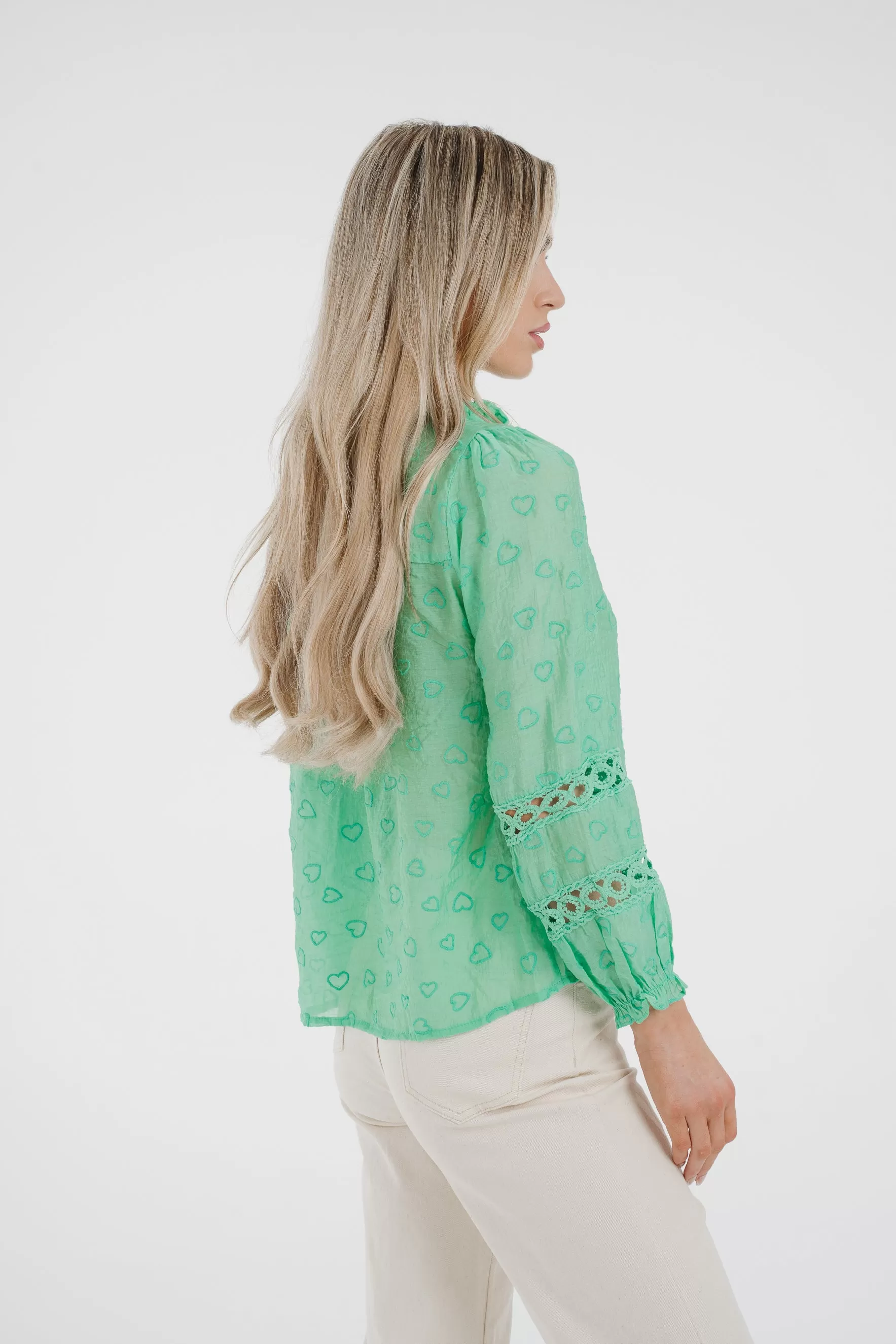 Ally Embroidered Detail Blouse In Green