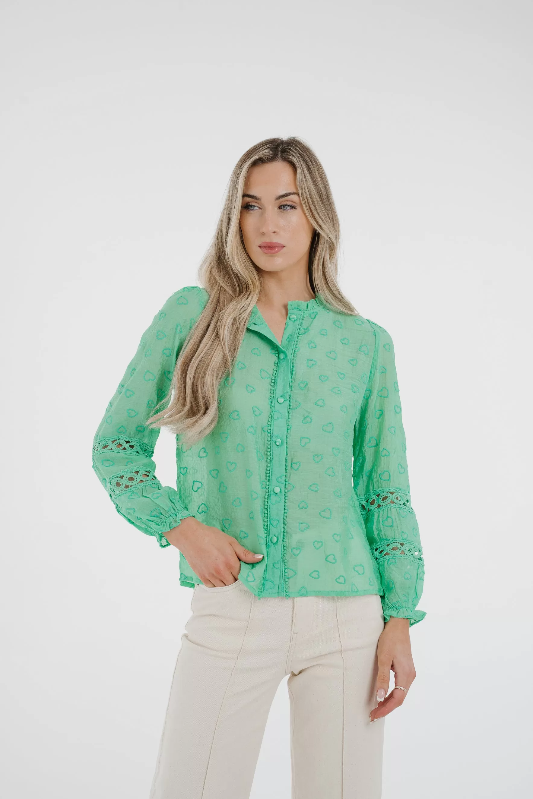 Ally Embroidered Detail Blouse In Green