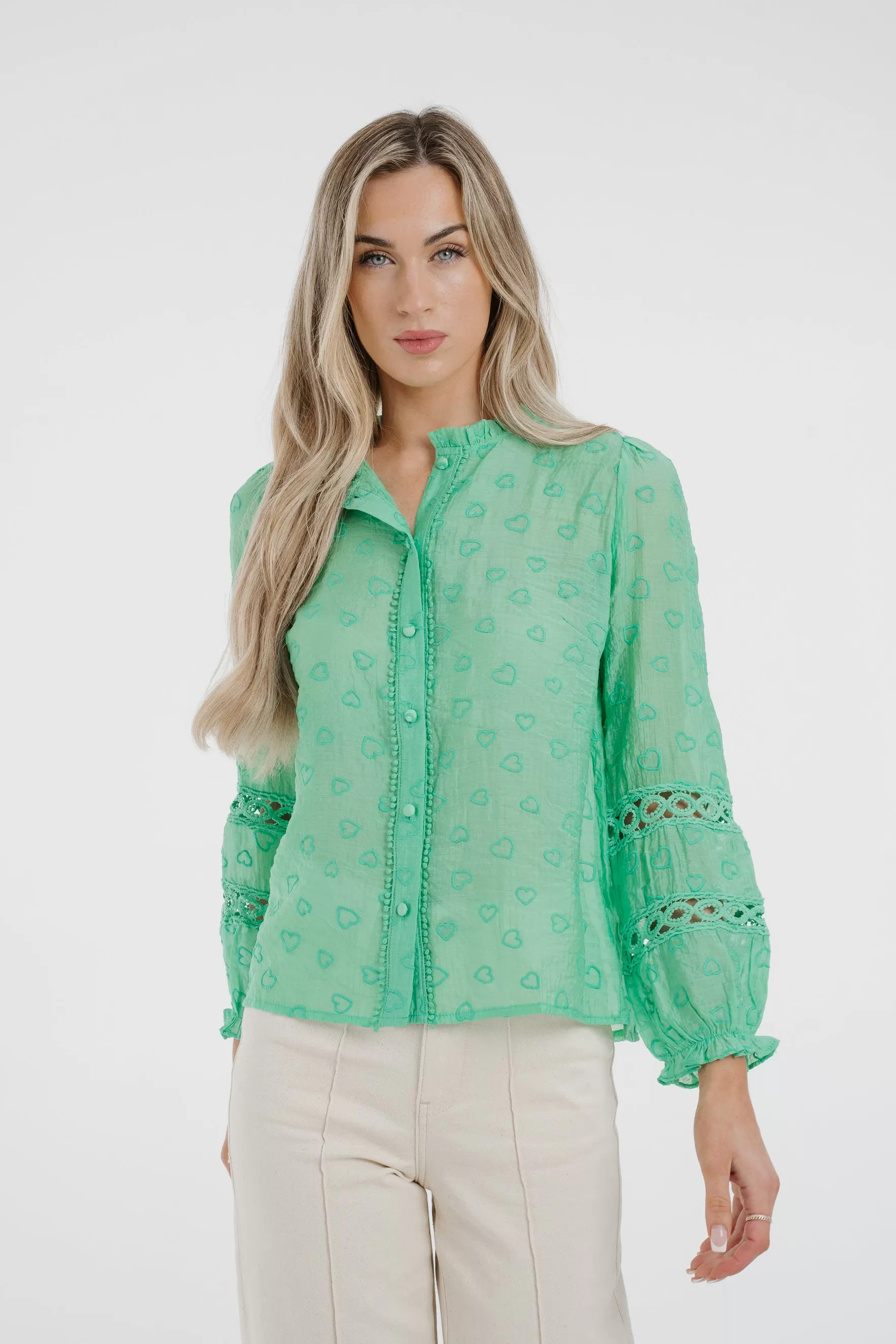 Ally Embroidered Detail Blouse In Green