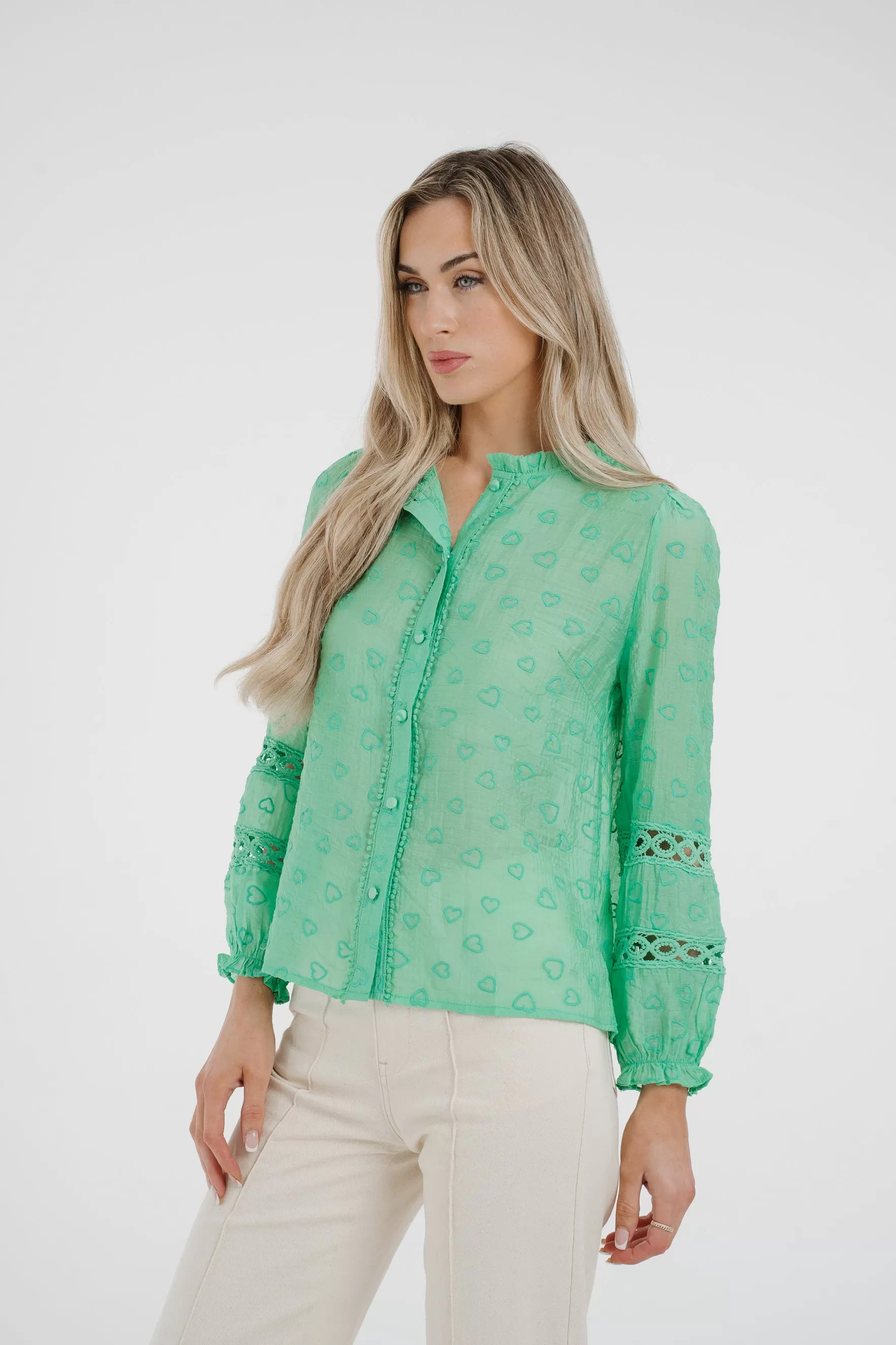 Ally Embroidered Detail Blouse In Green