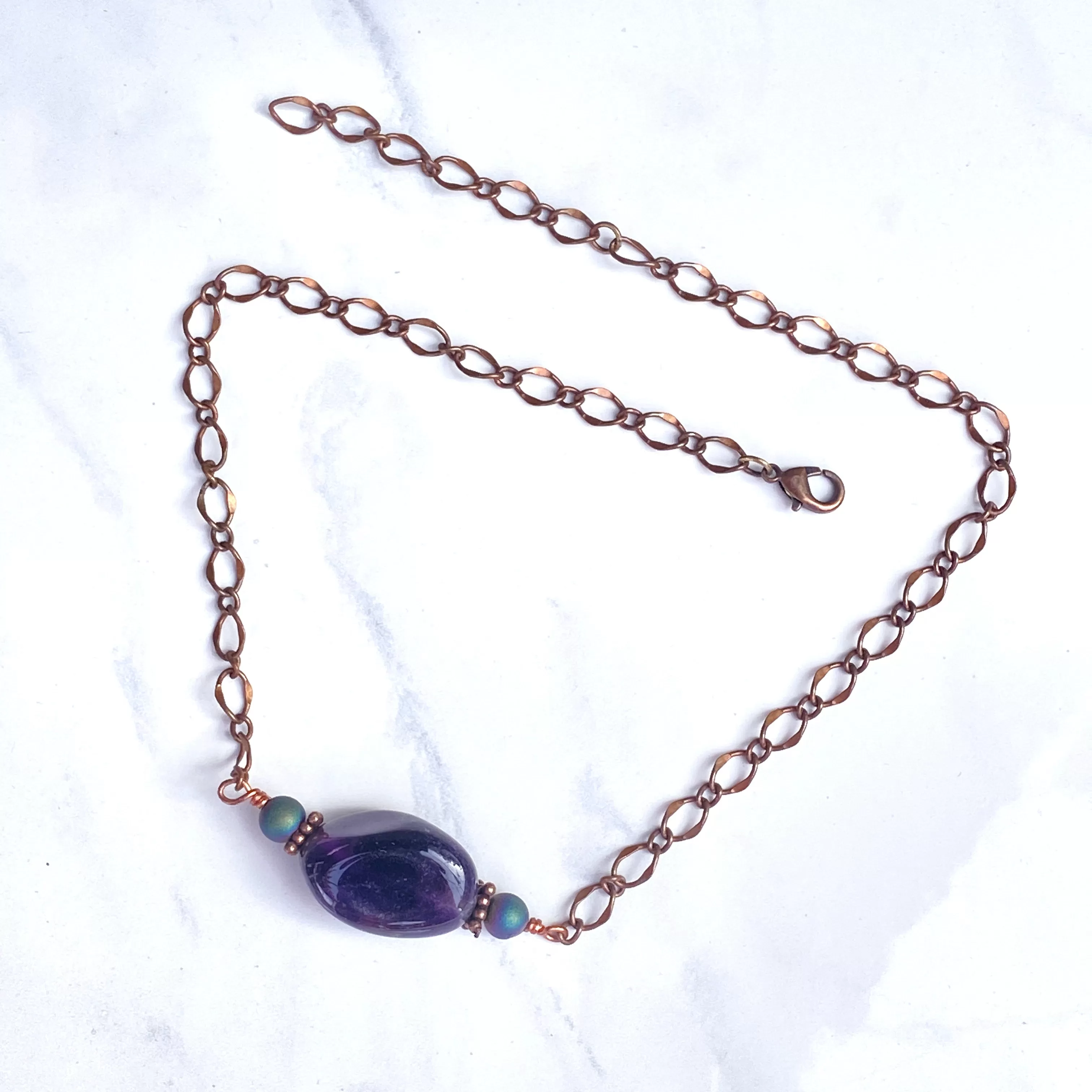 Amethyst gemstone and Druzy Agate Necklace