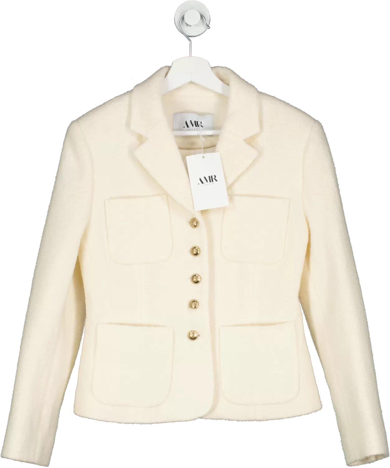 amr london Cream Clieo Wool Boucle Slimline Jacket | White UK S