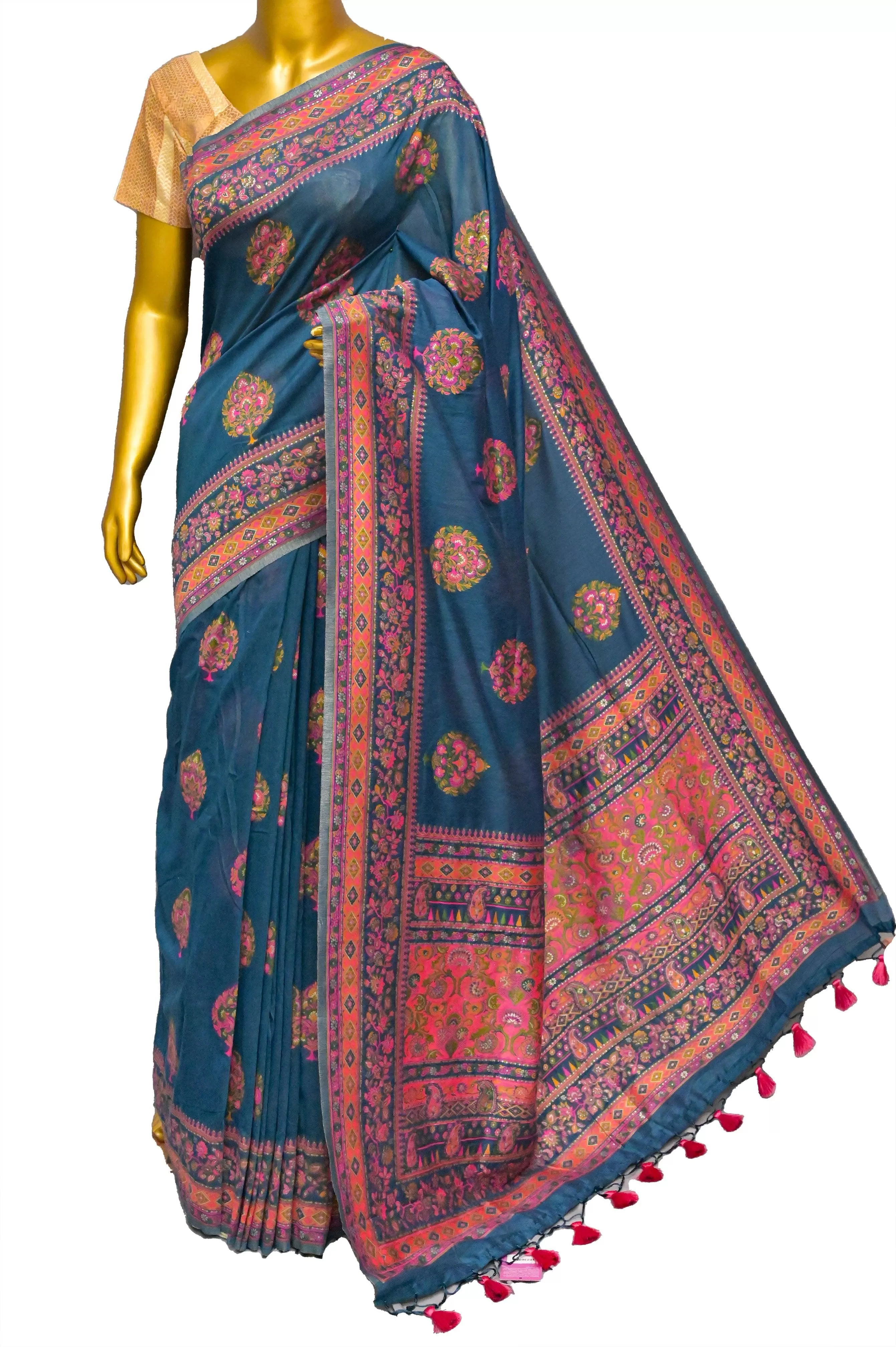 Azure Blue Color Designer Kani Silk Saree with Weaving