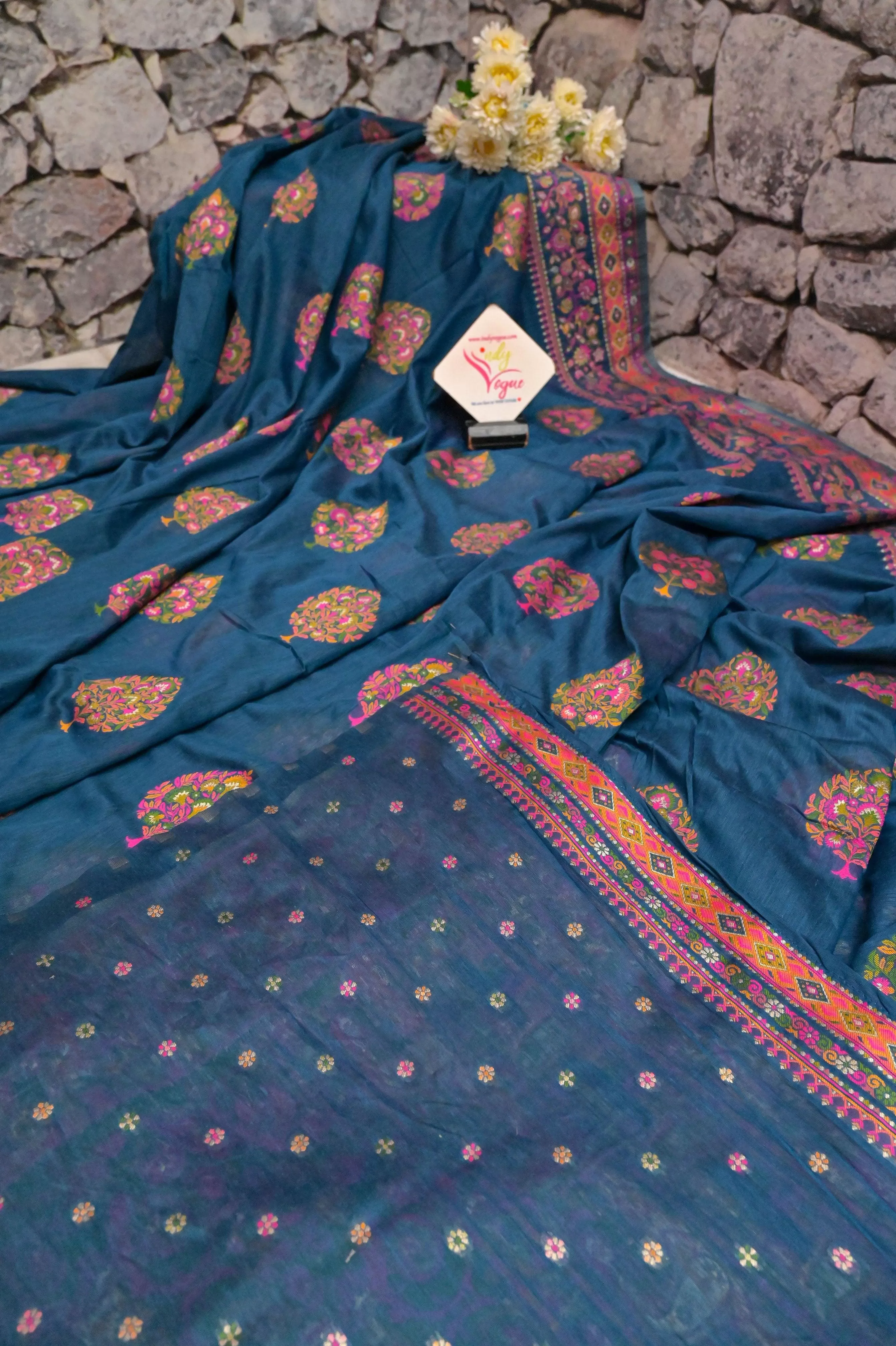 Azure Blue Color Designer Kani Silk Saree with Weaving