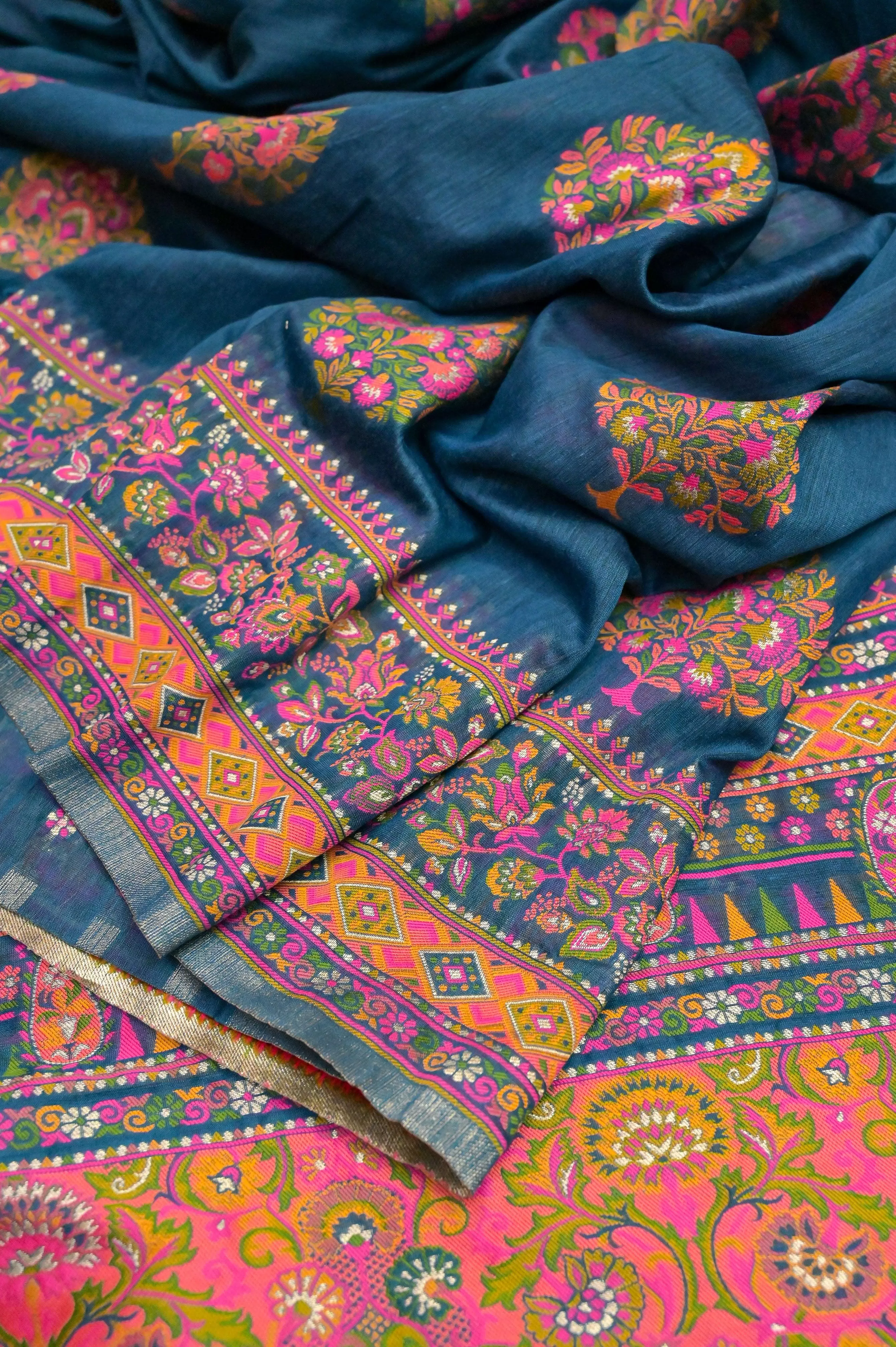 Azure Blue Color Designer Kani Silk Saree with Weaving