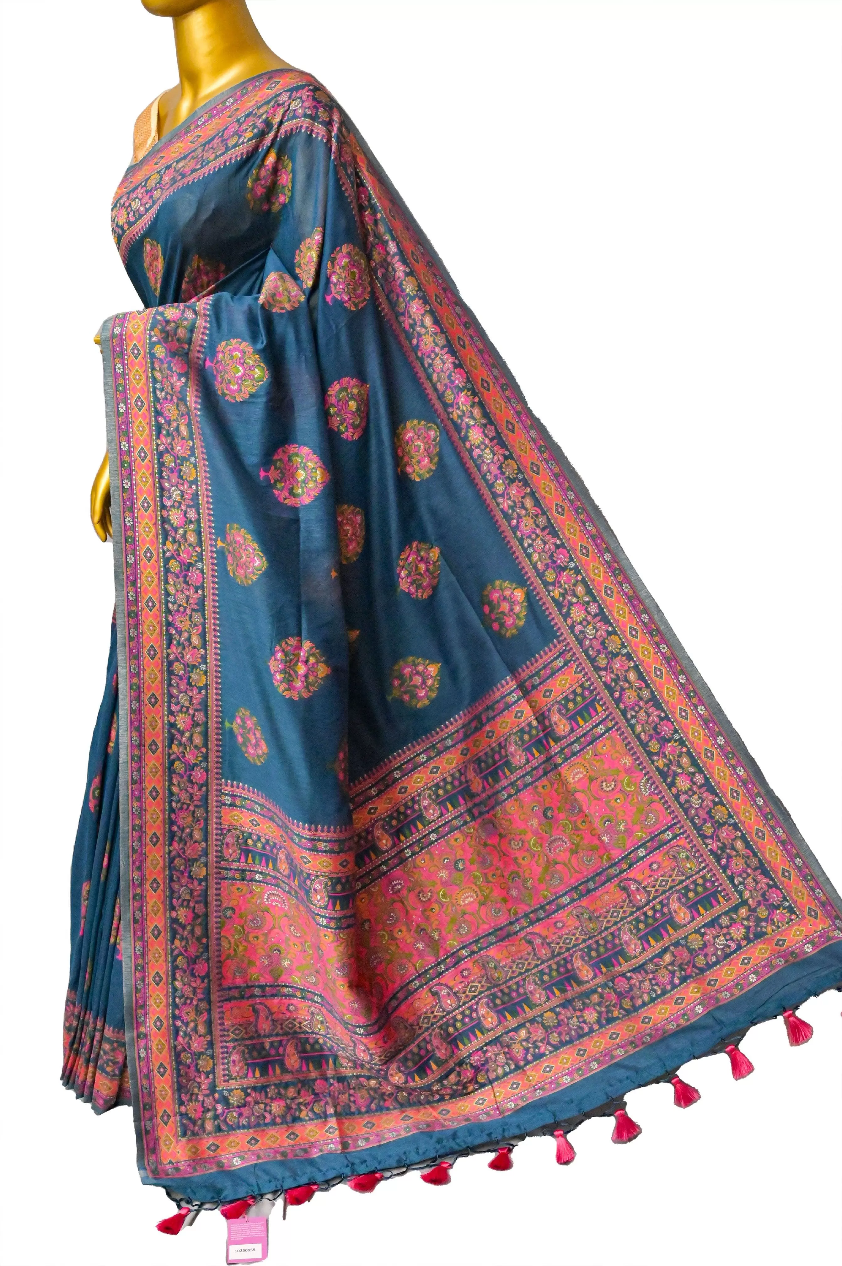 Azure Blue Color Designer Kani Silk Saree with Weaving