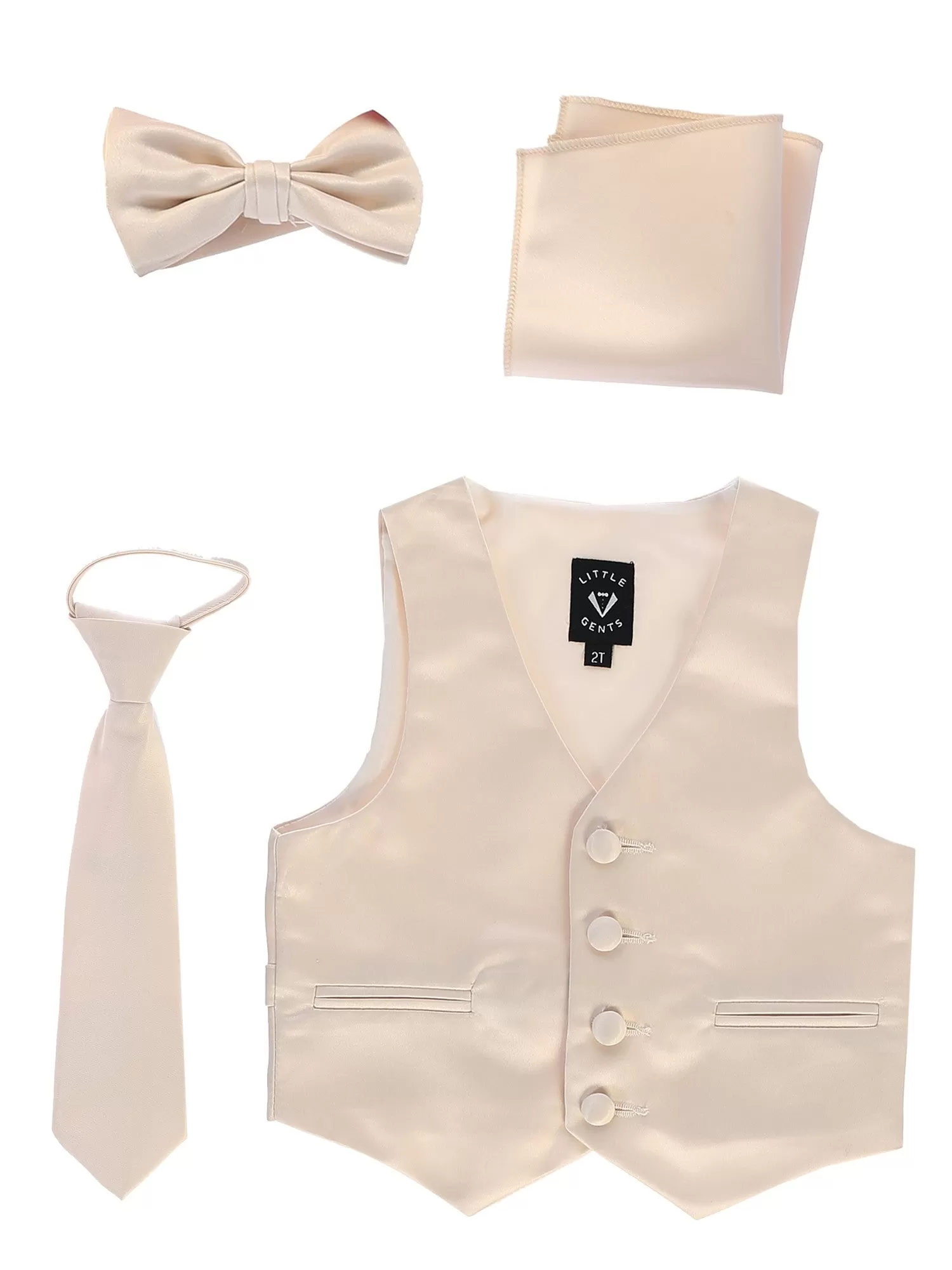 Baby Boys Champagne Satin Vest Zipper Tie Hanky Bowtie Clothing Set 3-24M