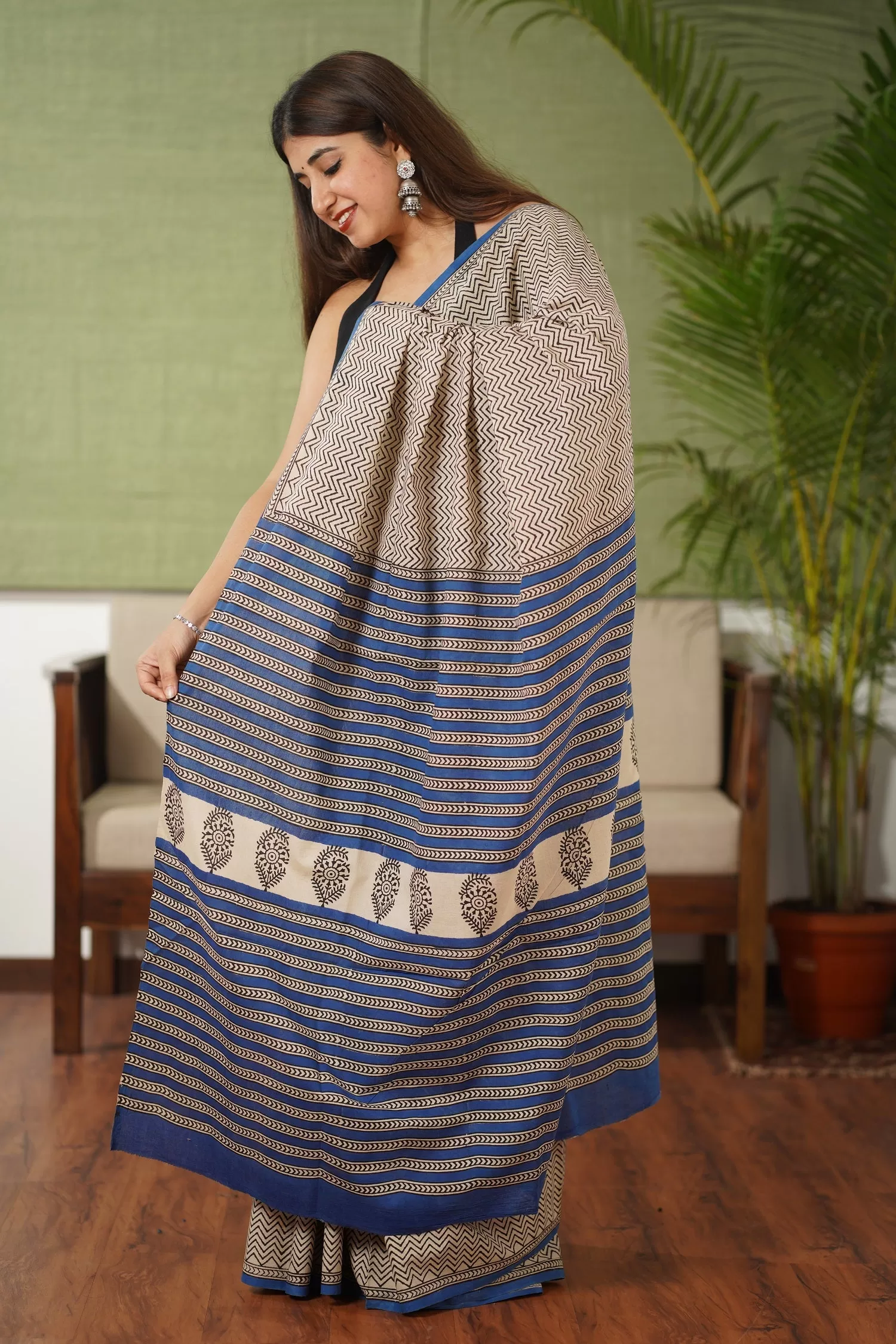 Bagru Cotton Hand Block Printed Saree