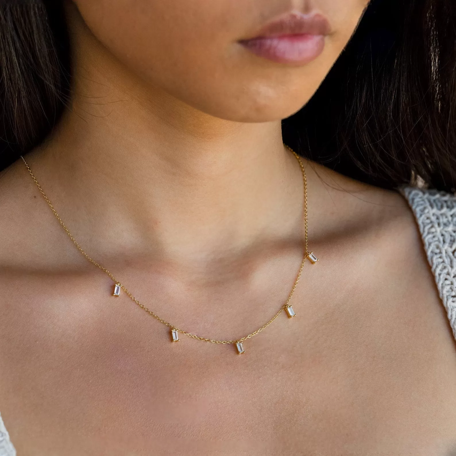 Baguette Station Necklace