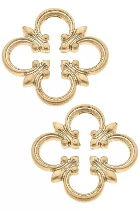 Bellamy Open Quatrefoil Stud Earrings in Worn Gold by CANVAS