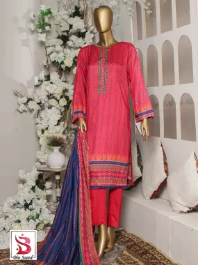 Bin Saeed Shocking Pink Winter Linen Suit