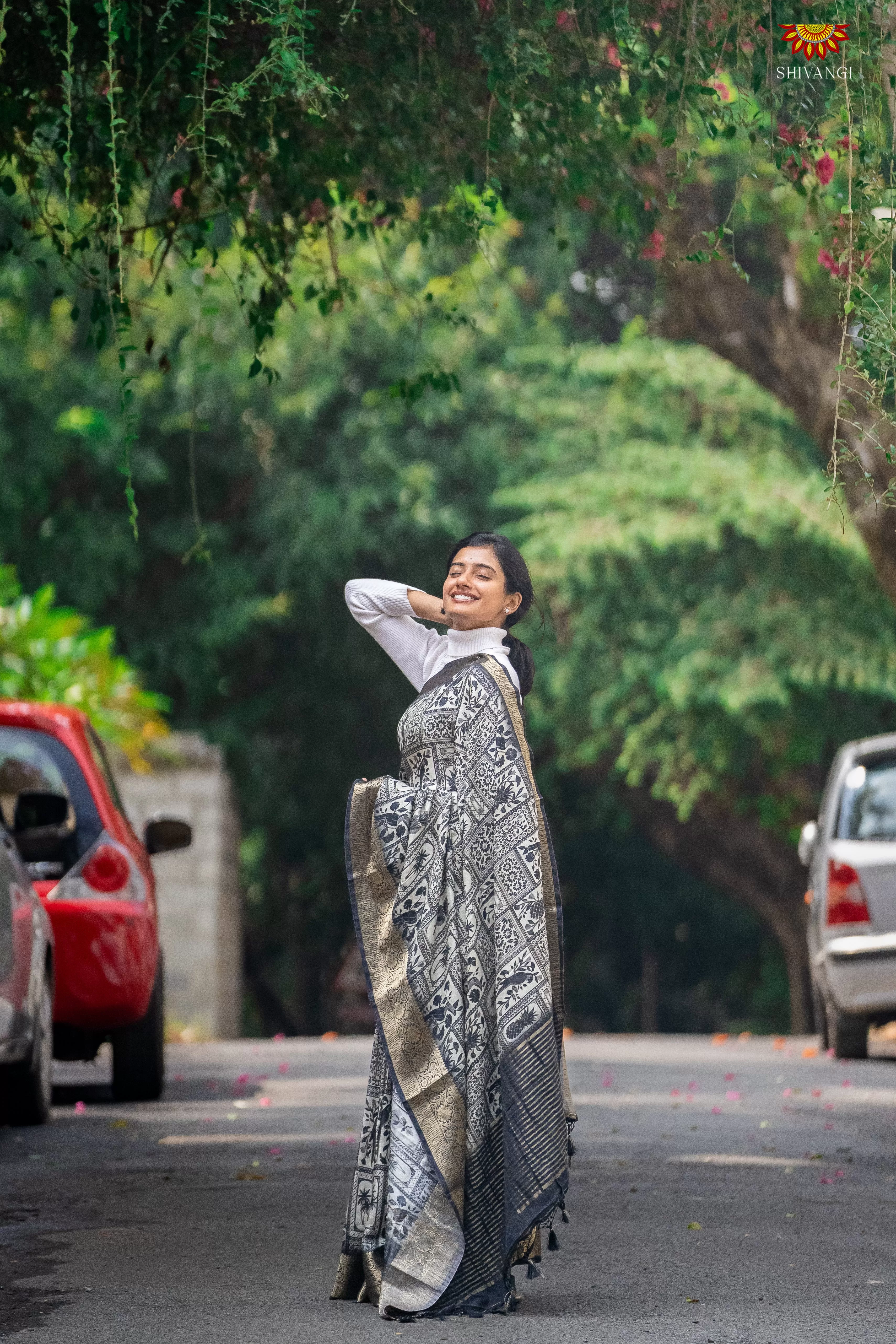 Bird and floral print saree !!!