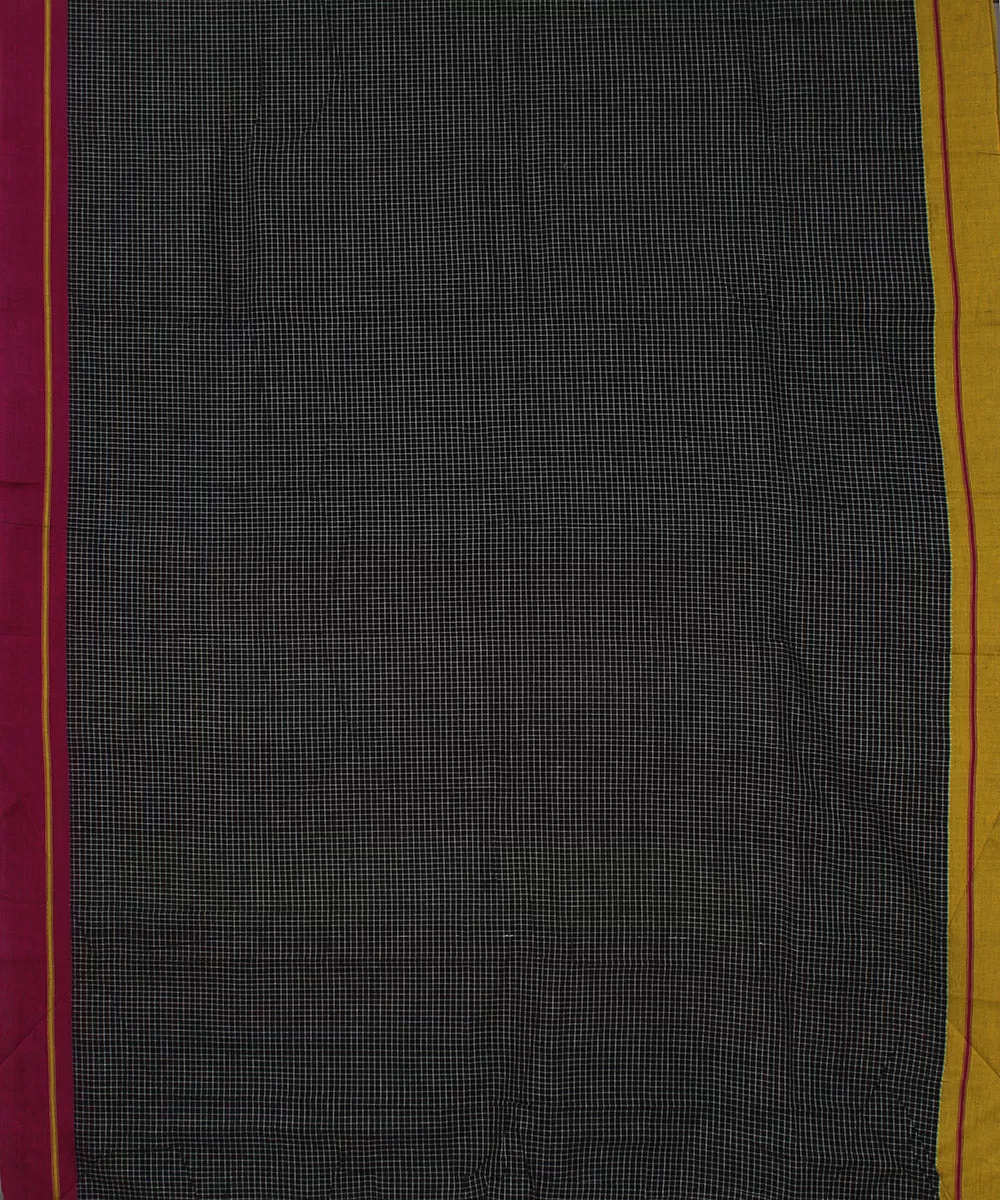 Black check pink yellow border handwoven patteda anchu cotton saree