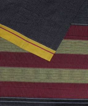 Black check pink yellow border handwoven patteda anchu cotton saree