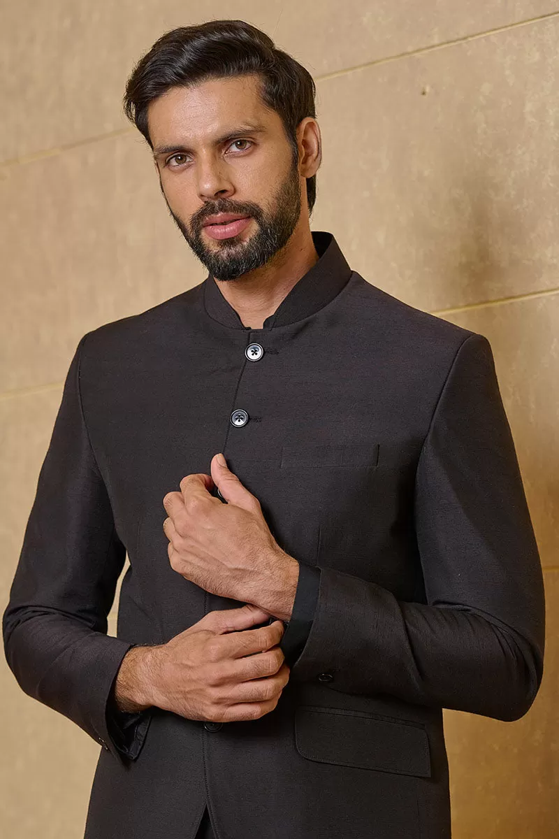 Black Classic Bandhgala With Zero Point Collar